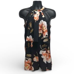 Black Floral Halter Top & High-Waist Shorts Matching Set – Size XL